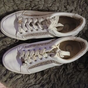 G by Guess White and Silver Sneakers